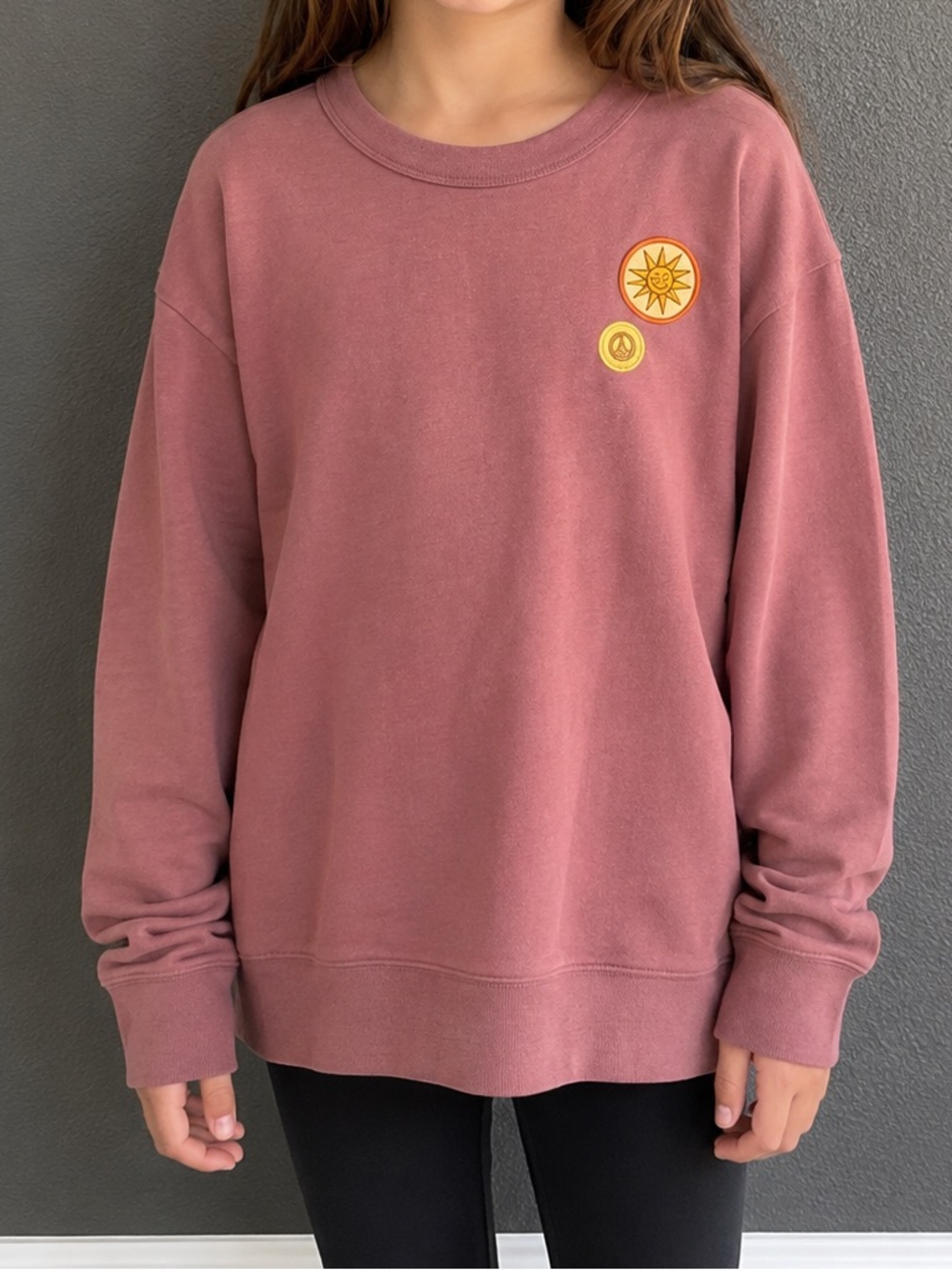 Patagonia Kids L Crewneck Sweatshirt Sun Patch Graphic Pink Organic Cotton